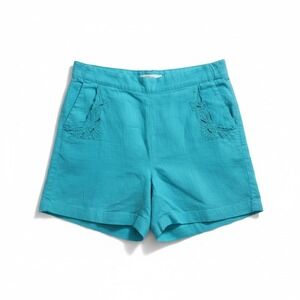 Orient Pearl Turquoise Embroidered High Waisted Shorts, Woman's Size 11/12